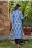 Blue Slub Cotton Printed Kurta 