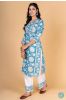 Breezy Blue Block Printed Kurta