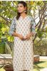 Cream Blue Printed Kurta