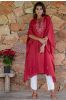 Cranberry Red Embroidered Muslin Silk Kaftan Dress Set