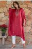 Cranberry Red Embroidered Muslin Silk Kaftan Dress Set