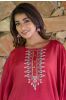 Cranberry Red Embroidered Muslin Silk Kaftan Dress Set