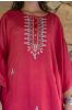 Cranberry Red Embroidered Muslin Silk Kaftan Dress Set