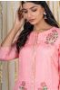 Pink Embroidered Muslin Silk A Line Kurta 