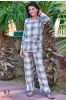 Grey Peach Checks Cotton Modal Night Suit